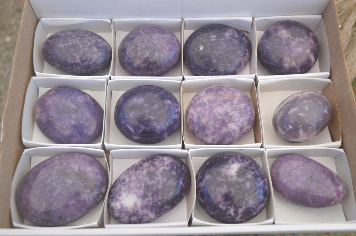 Polished Purple Lepidolite Palm Stones  x 12 From Zimbabwe - Toprock Gemstones and Minerals 