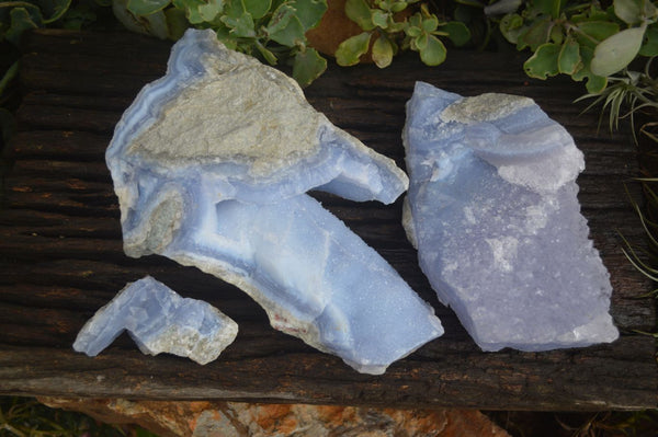 Natural Blue Lace Agate Specimens  x 3 From Malawi - Toprock Gemstones and Minerals 