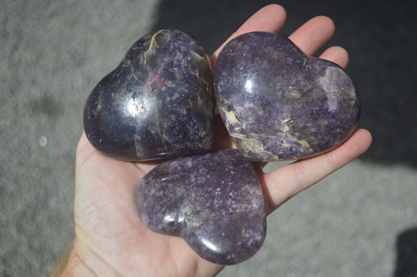 Polished Purple Lepidolite Hearts With Pink Rubellite On Some  x 6 From Madagascar - Toprock Gemstones and Minerals 