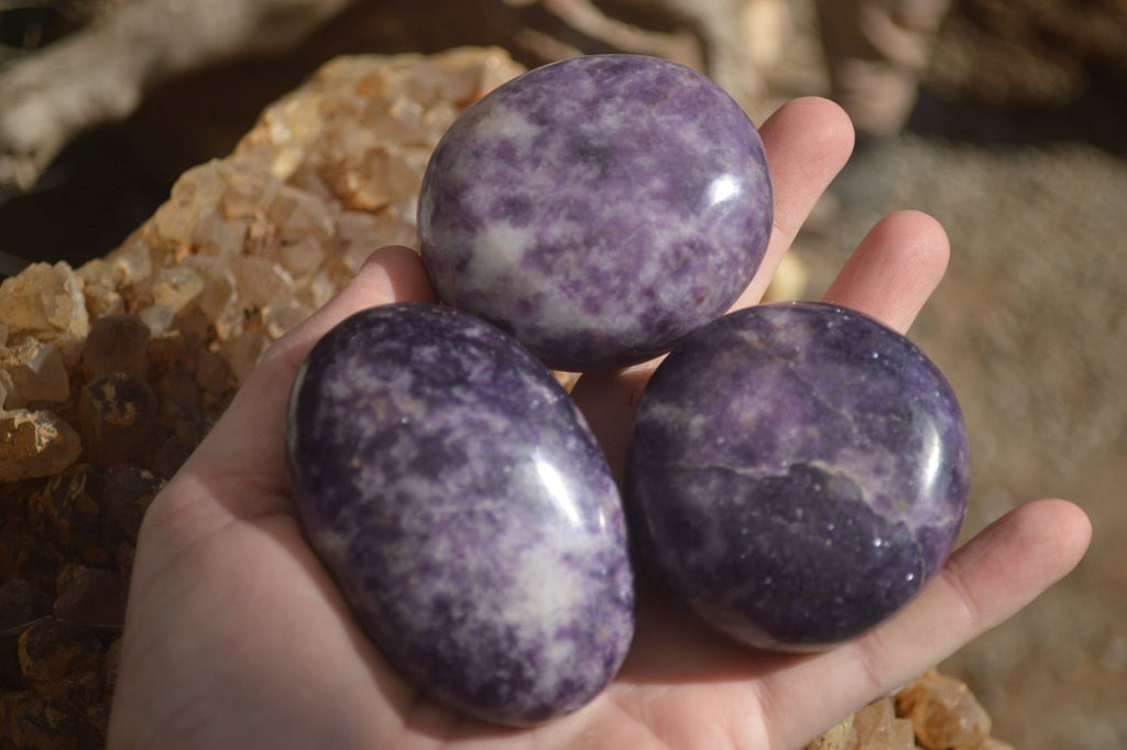 Polished Purple Lepidolite Palm Stones  x 12 From Zimbabwe - Toprock Gemstones and Minerals 
