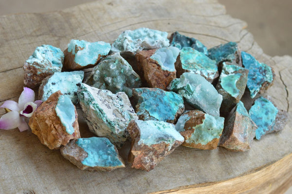 Natural Small Drusy Chrysocolla, Dolomite, Libethenite & Malachite Specimens  x 35 From Likasi, Congo