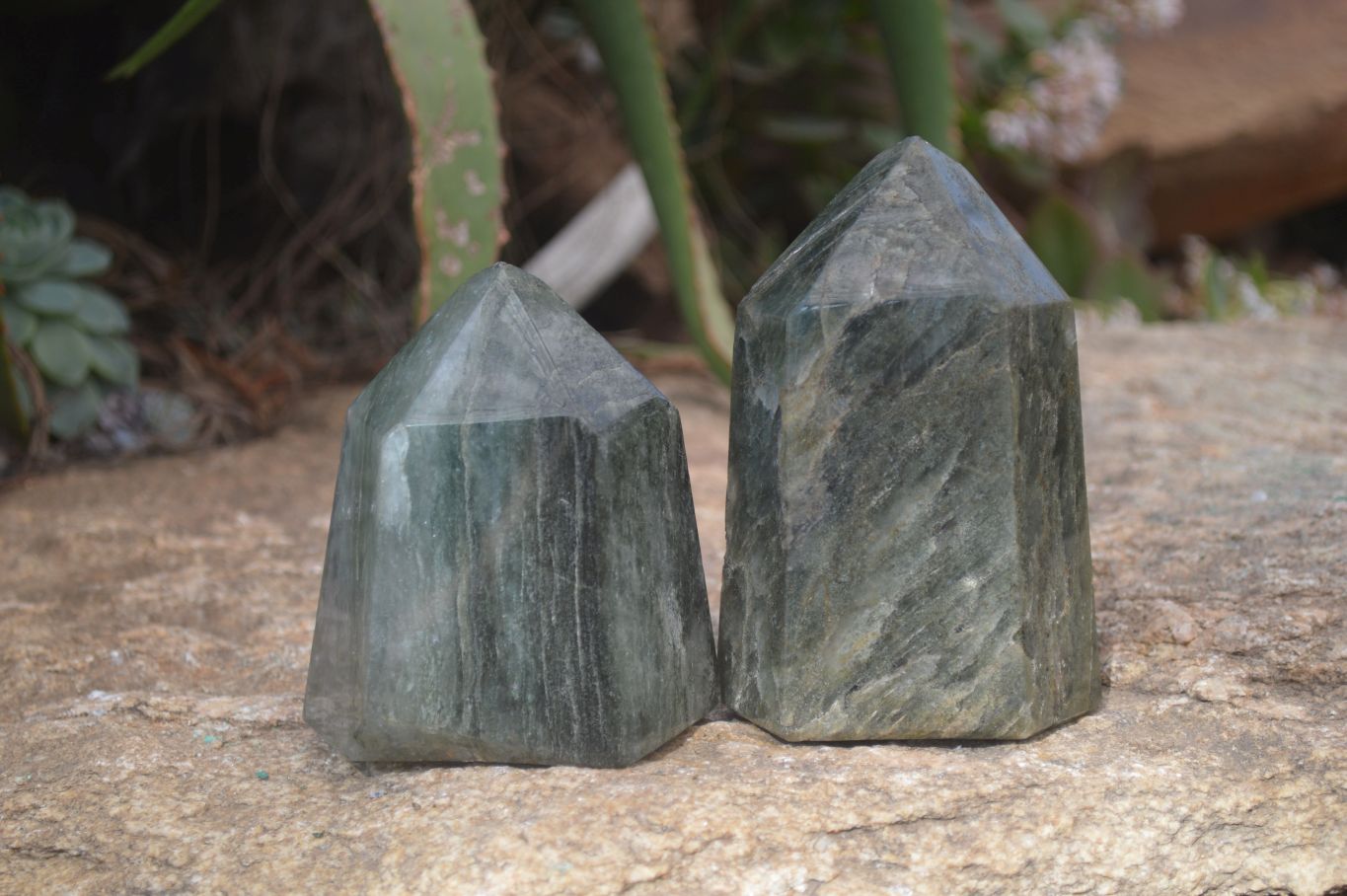 Polished Banded Green Fuchsite Quartz Points x 2 From Madagascar - Toprock Gemstones and Minerals 