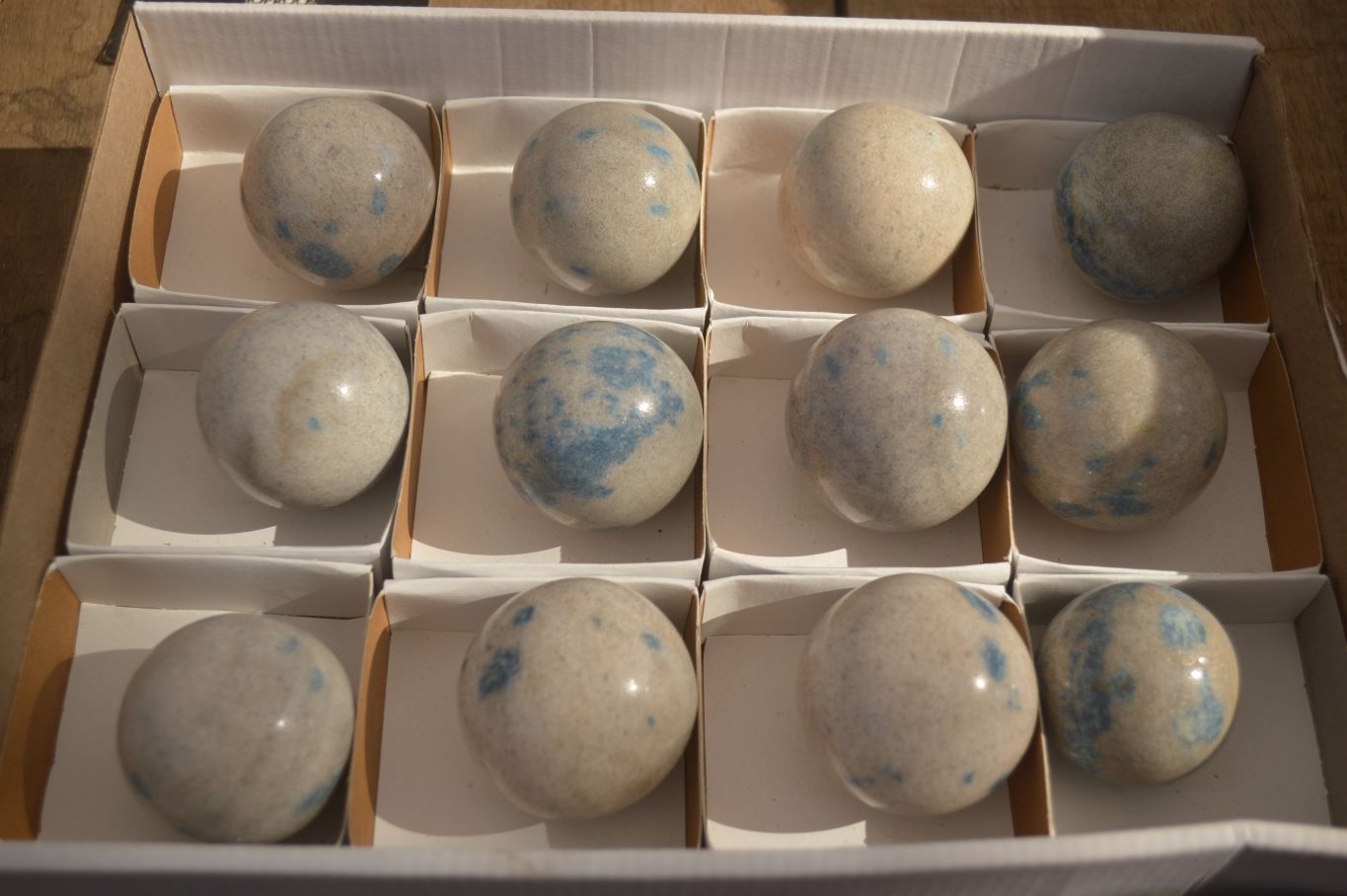 Polished Blue Spotted Spinel Quartz Spheres x 12 From Madagascar - Toprock Gemstones and Minerals 