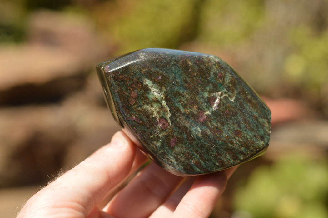 Polished Rare Fluorescent Green Verdite Ruby Corundum Free Forms  x 3 From Zimbabwe - TopRock