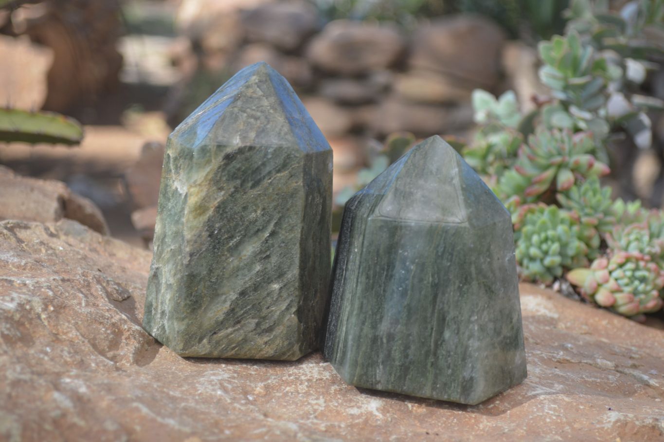 Polished Banded Green Fuchsite Quartz Points x 2 From Madagascar - Toprock Gemstones and Minerals 