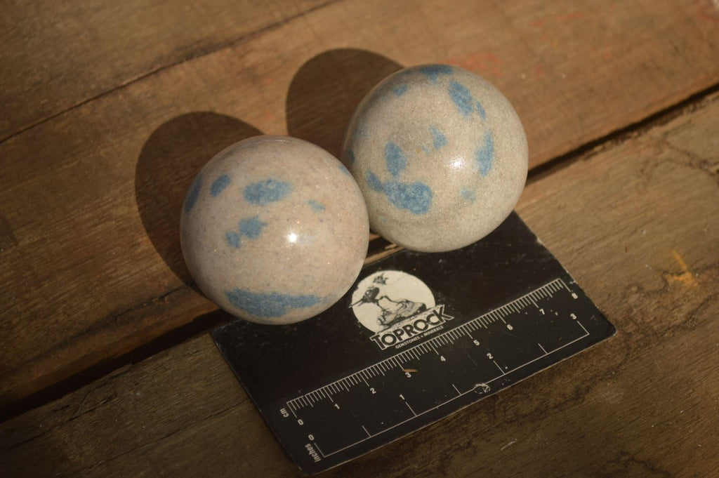 Polished Blue Spotted Spinel Quartz Spheres x 12 From Madagascar - Toprock Gemstones and Minerals 