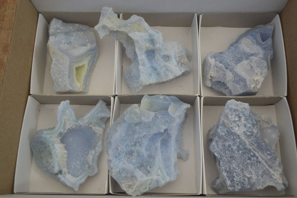 Natural Etched Blue Chalcedony Specimens  x 6 From Nsanje, Malawi - Toprock Gemstones and Minerals 