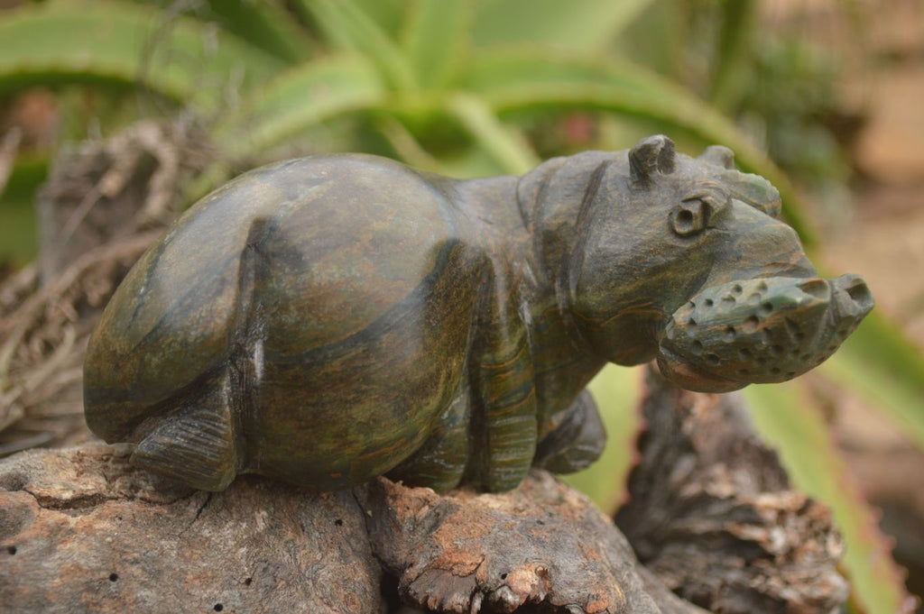 Polished Verdite Hippo Carvings  x 3 From Zimbabwe - TopRock