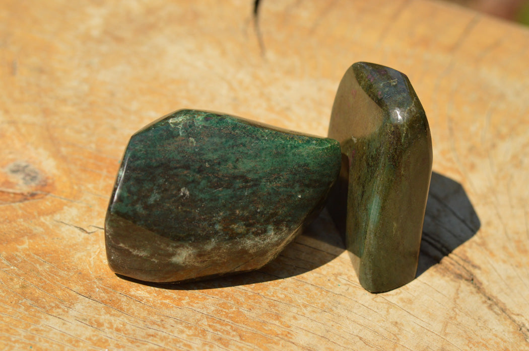 Polished Rare Fluorescent Green Verdite Ruby Corundum Free Forms  x 3 From Zimbabwe - TopRock