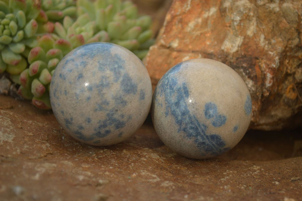 Polished Blue Spotted Spinel Quartz Spheres x 12 From Madagascar - Toprock Gemstones and Minerals 