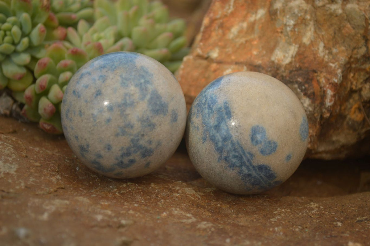 Polished Blue Spotted Spinel Quartz Spheres x 12 From Madagascar - Toprock Gemstones and Minerals 