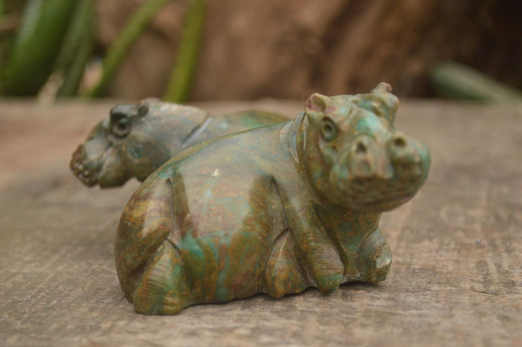 Polished Verdite Hippo Carvings  x 3 From Zimbabwe - TopRock