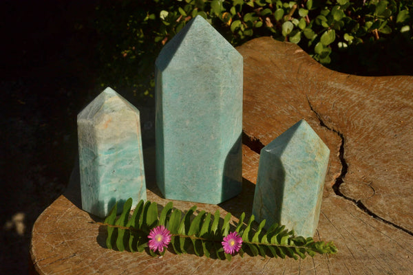 Polished Medium Sized Selected Blue Amazonite Towers  x 3 From Madagascar - TopRock