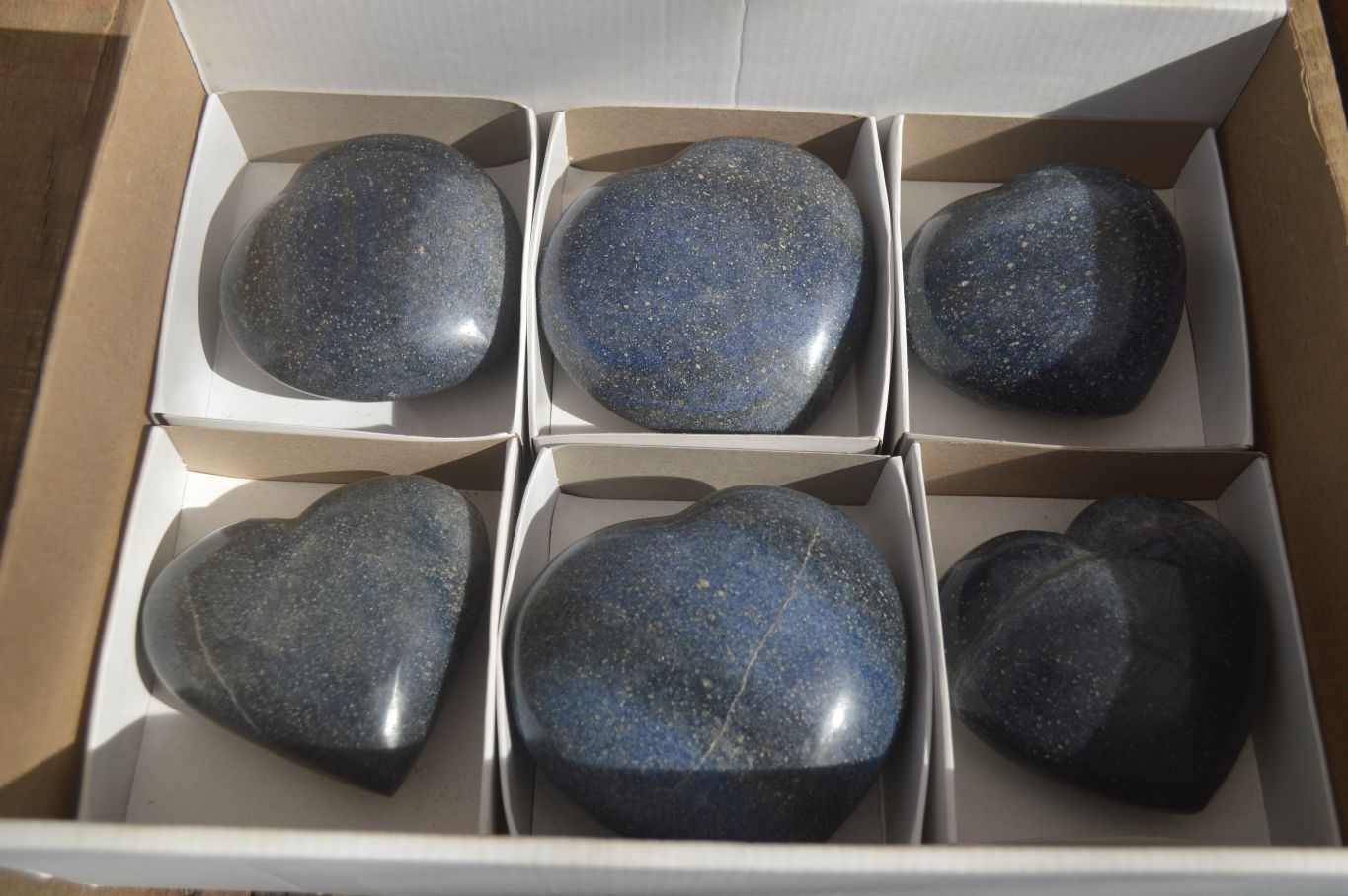 Polished Blue Lazulite Hearts  x 6 From Madagascar - Toprock Gemstones and Minerals 