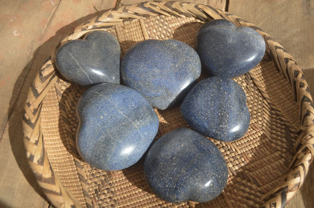 Polished Blue Lazulite Hearts  x 6 From Madagascar - Toprock Gemstones and Minerals 