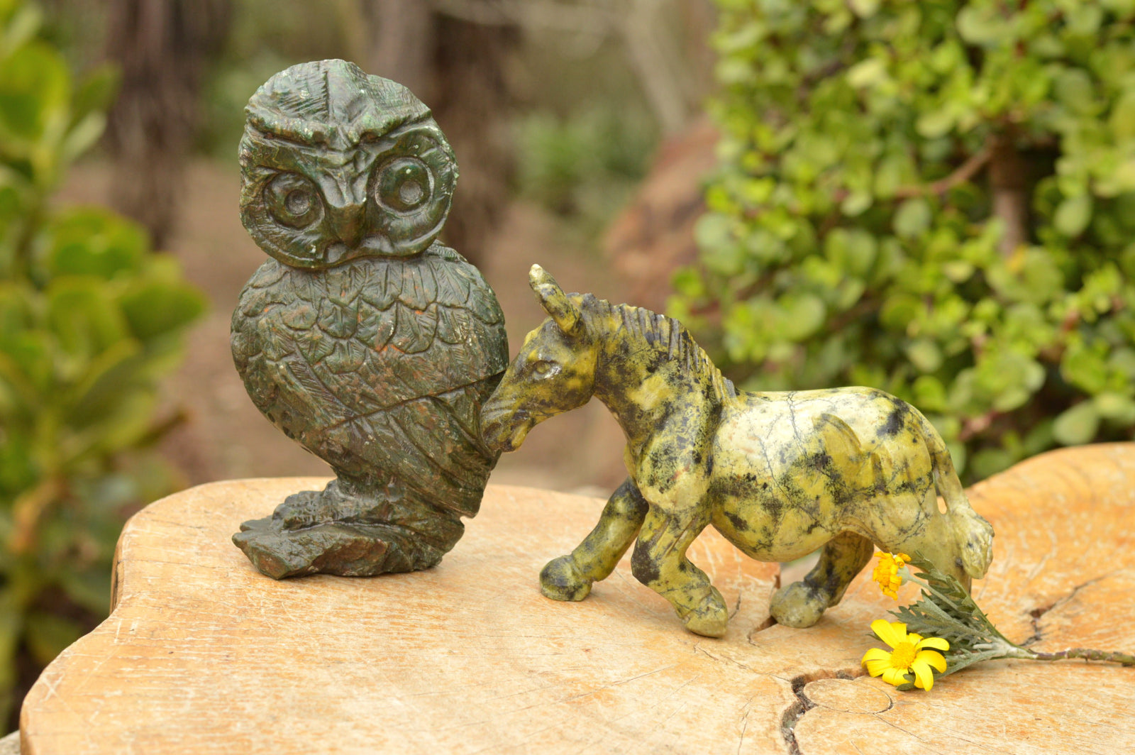 Polished Hand Carved Leopard Stone & Verdite Animal Carvings  x 2 From Zimbabwe - TopRock
