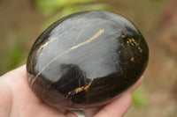 Polished Large Black Schorl Tourmaline Palm Stones x 3 From Madagascar - TopRock