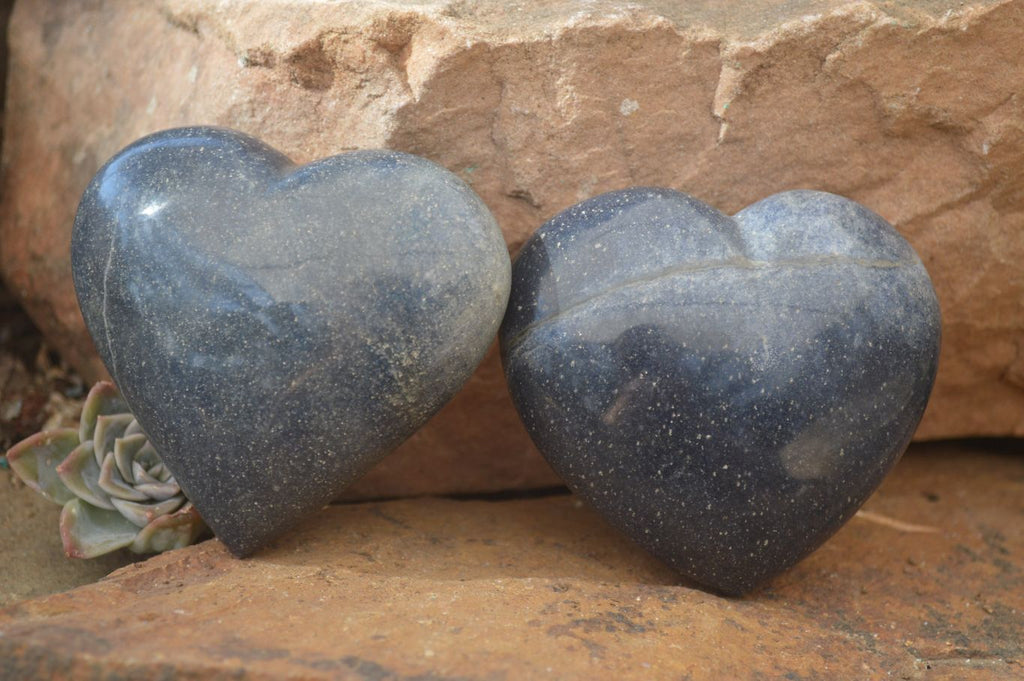 Polished Blue Lazulite Hearts  x 6 From Madagascar - Toprock Gemstones and Minerals 