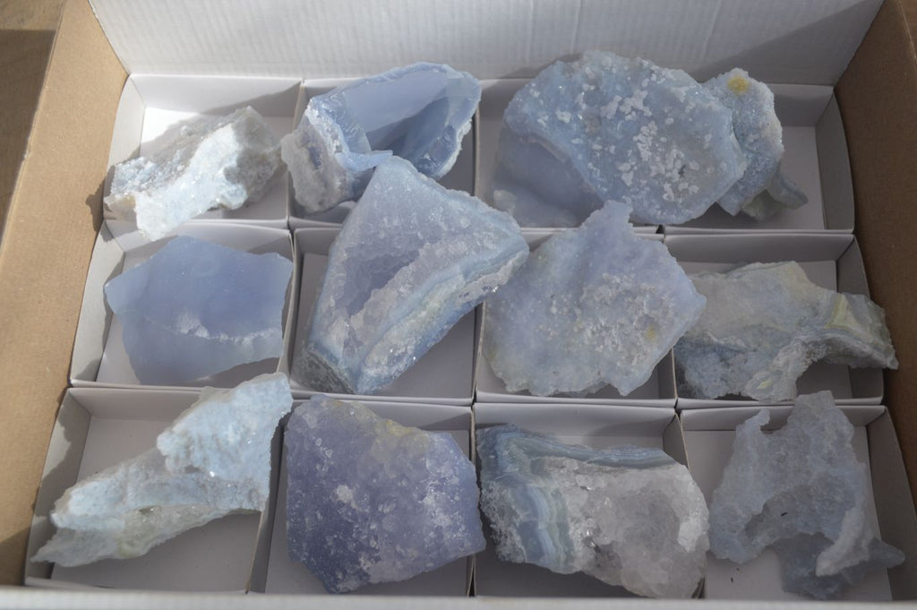 Natural Etched Blue Chalcedony Specimens  x 12 From Nsanje, Malawi - Toprock Gemstones and Minerals 
