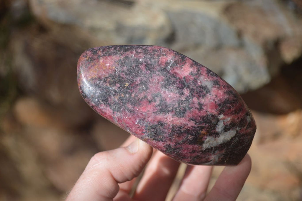 Polished Red Rhodonite Standing Free Forms x 2 From Zimbabwe - Toprock Gemstones and Minerals 