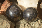 Polished Rare Iolite Spheres x 2 From Ambatofinandrahana, Madagascar - Toprock Gemstones and Minerals 