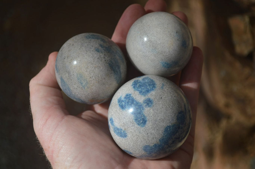 Polished Blue Spotted Spinel Quartz Spheres  x 6 From Madagascar - Toprock Gemstones and Minerals 
