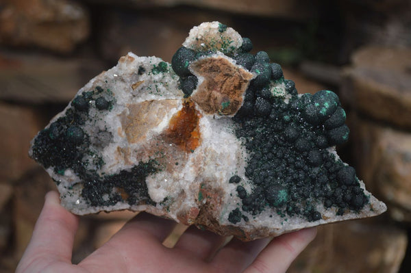 Natural Rare Ball Malachite On Drusy Quartz & Dolomite Matrix  x 1 From Congo - Toprock Gemstones and Minerals 