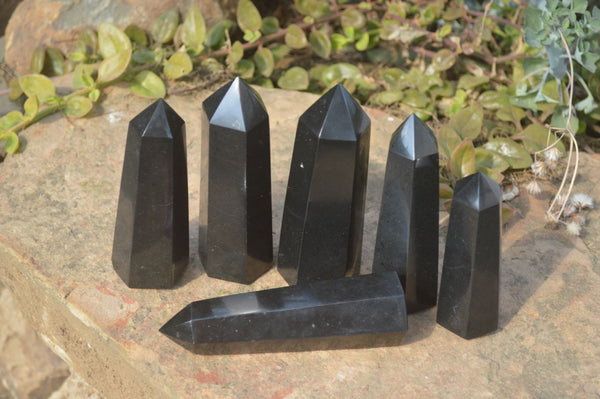 Polished Black Basalt Points  x 6 From Madagascar