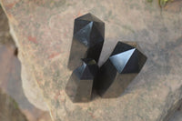 Polished Black Basalt Points  x 6 From Madagascar