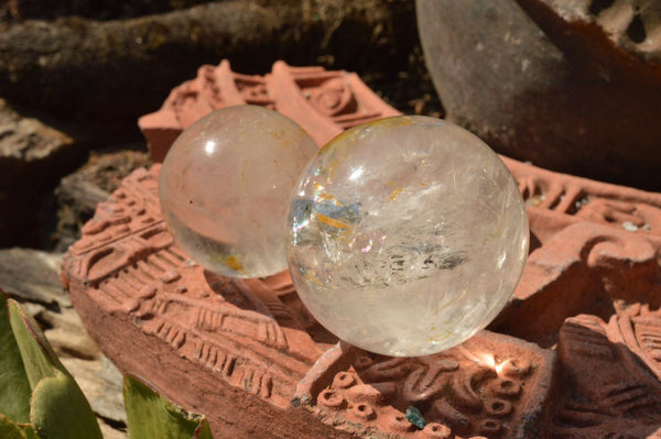 Polished Clear Quartz Crystal Balls With Chlorite & Rainbow Inclusions  x 3 From Madagascar - TopRock