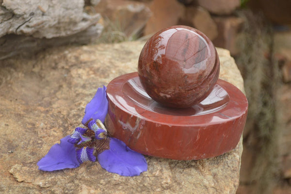 Polished Petrified Red Podocarpus Wood Sphere & Bowl Set x 2 From Madagascar - TopRock