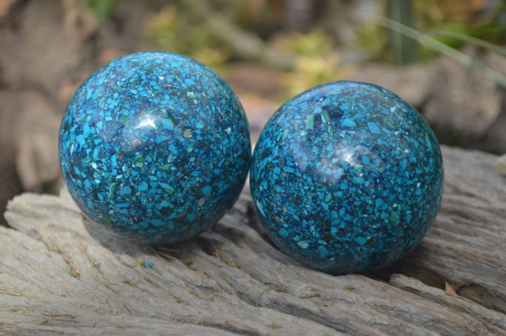 Polished Conglomerate Chrysocolla Spheres  x 2 From Congo - Toprock Gemstones and Minerals 