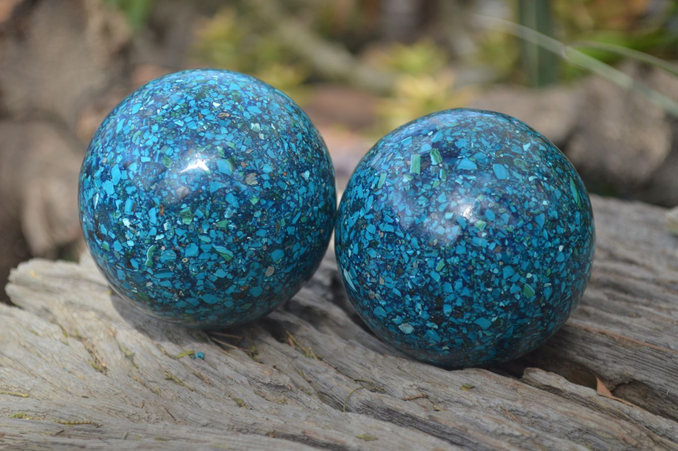 Polished Conglomerate Chrysocolla Spheres  x 2 From Congo - Toprock Gemstones and Minerals 