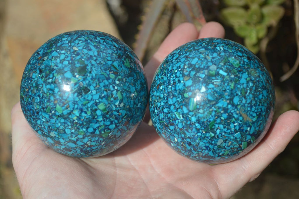 Polished Conglomerate Chrysocolla Spheres  x 2 From Congo - Toprock Gemstones and Minerals 