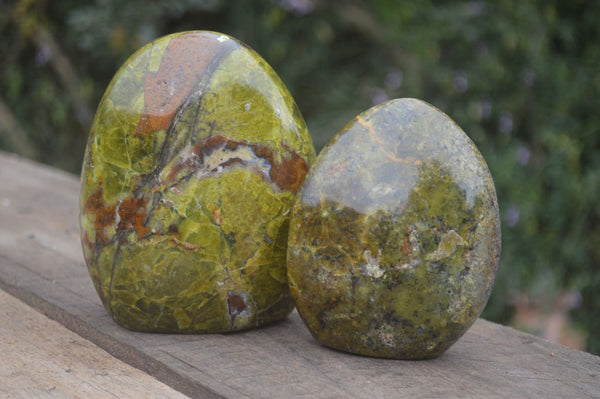 Polished Green Opal Standing Free Forms  x 2 From Madagascar - Toprock Gemstones and Minerals 