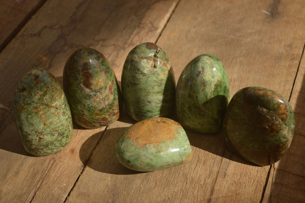 Polished  Green Chrysoprase Standing Free Forms  x 6 From Ambatondrazaka, Madagascar - Toprock Gemstones and Minerals 