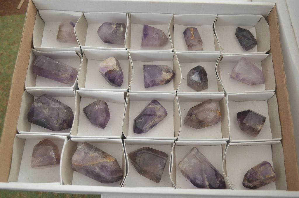 Polished Window Amethyst Point With Hints Of Smokey Quartz x 20 From Ankazobe, Madagascar - Toprock Gemstones and Minerals 