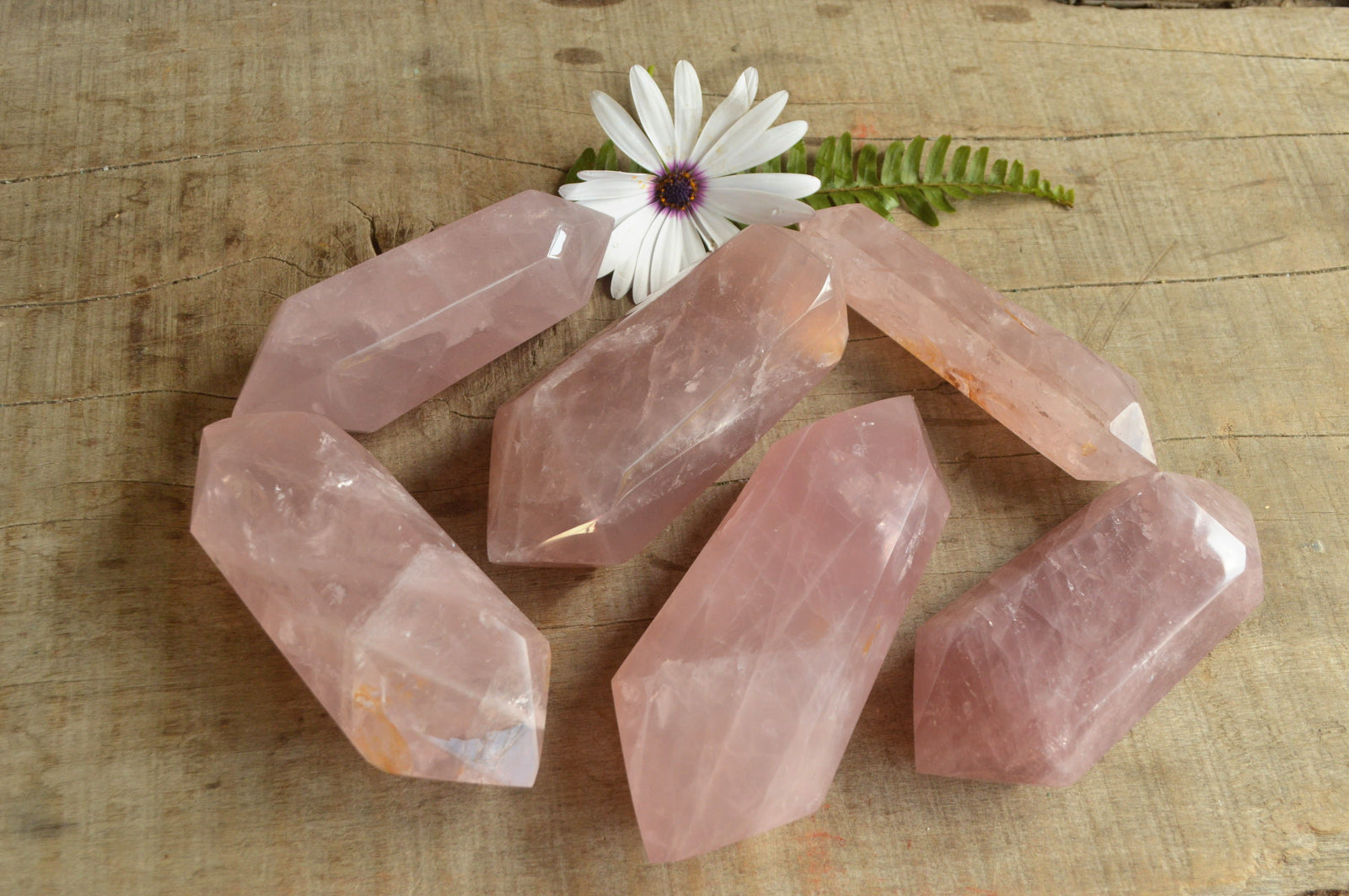 Polished Double Terminated Gemmy Rose Quartz Points x 6 From Madagascar - TopRock