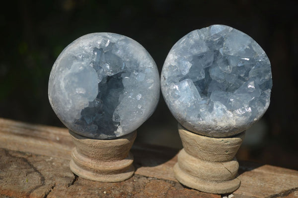 Polished Crystal Centred Blue Celestite Spheres  x 4 From Madagascar