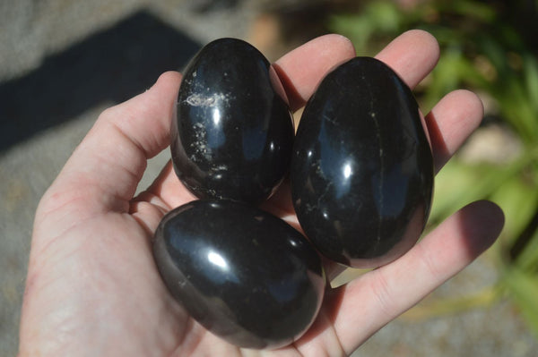 Polished Black Basalt Eggs  x 6 From Madagascar - Toprock Gemstones and Minerals 