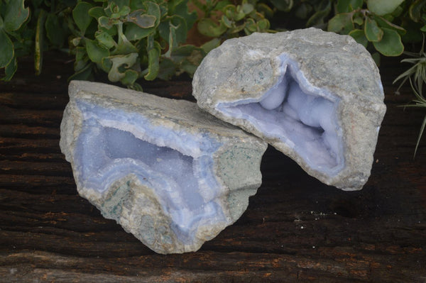 Natural Blue Lace Agate Geode Specimens  x 2 From Malawi - TopRock