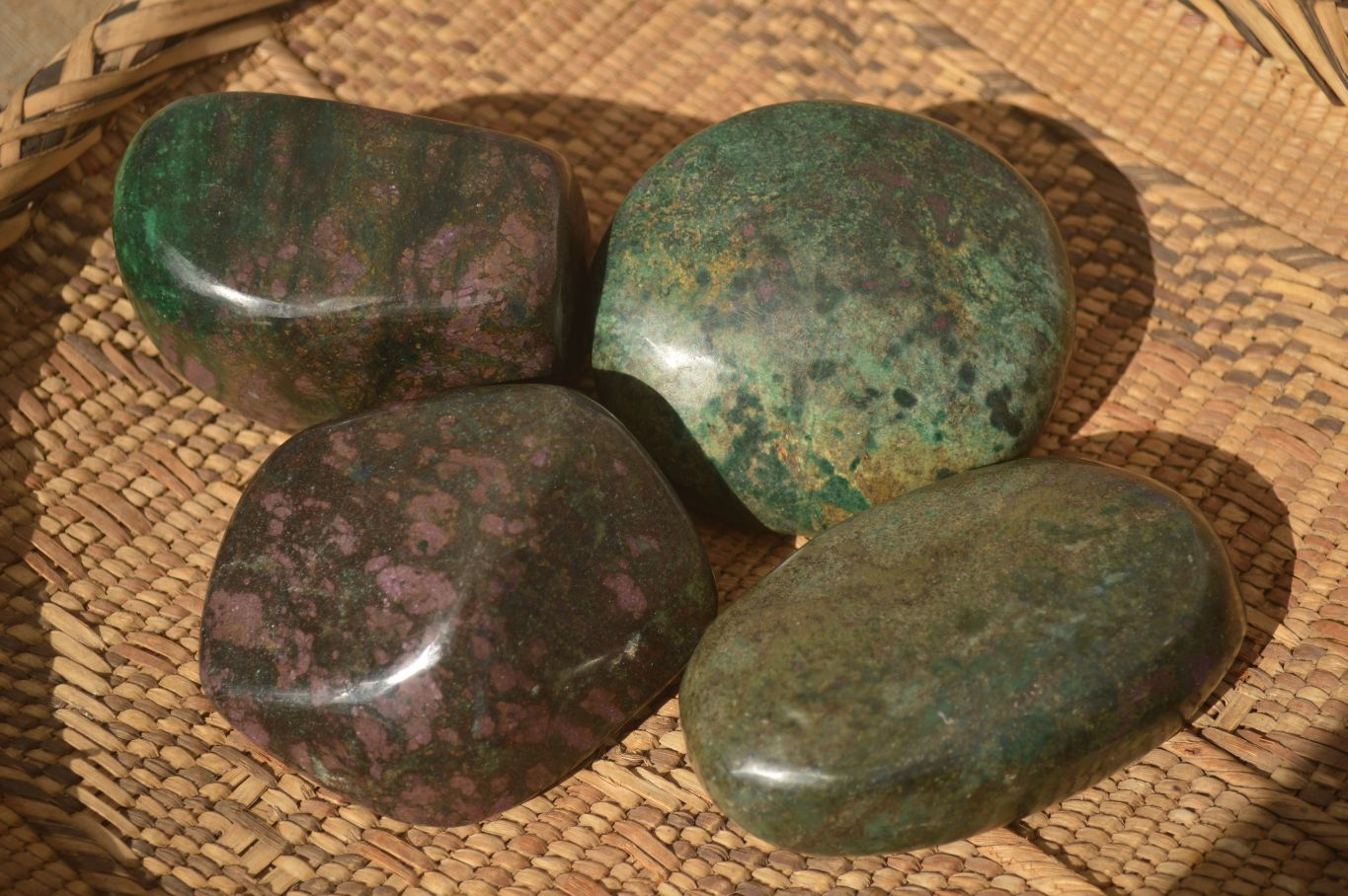 Polished  Fluorescent Ruby Corundum In Chrome Verdite Free Forms x 4 From Zimbabwe - Toprock Gemstones and Minerals 