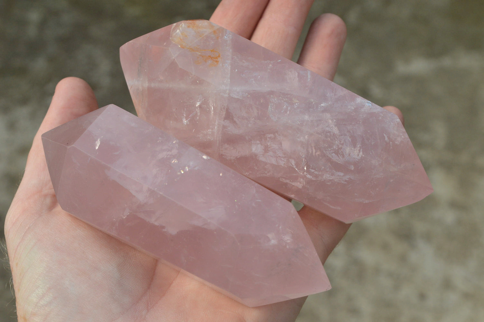 Polished Double Terminated Gemmy Rose Quartz Points x 6 From Madagascar - TopRock