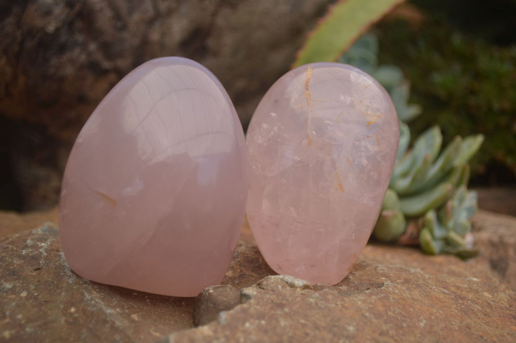 Polished Gemmy Pink Rose Quartz Standing Free Forms  x 6 From Ambatondrazaka, Madagascar - TopRock