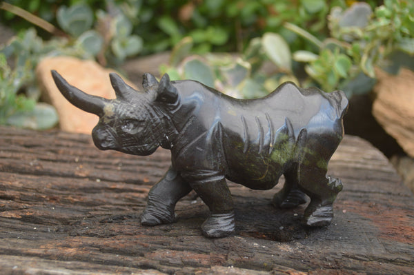 Polished Black Serpentine Rhino Carving - Sold per piece - From Zimbabwe - TopRock
