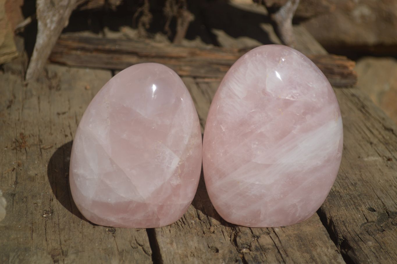 Polished Pink Rose Quartz Standing Free Forms x 2 From Antsirabe, Madagascar - Toprock Gemstones and Minerals 