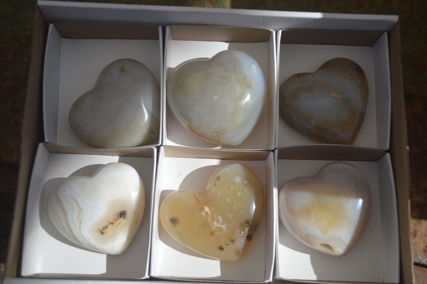 Polished Stunning Selection Of Agate Hearts x 6 From Madagascar - Toprock Gemstones and Minerals 