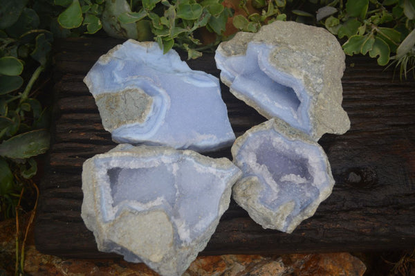 Natural Blue Lace Agate Geode Specimens  x 4 From Malawi - Toprock Gemstones and Minerals 