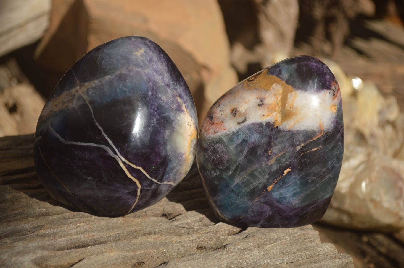 Polished  Watermelon Fluorite Standing Free Forms  x 2 From Uis, Namibia - Toprock Gemstones and Minerals 