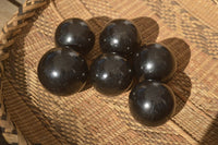 Polished  Schorl Black Tourmaline Spheres x 6 From Madagascar - Toprock Gemstones and Minerals 
